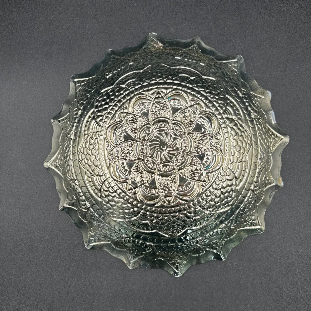 Efe‎ Glass Turkish Bowl Teal Silver Lace Mandala 100% Genuine Silver Glaze